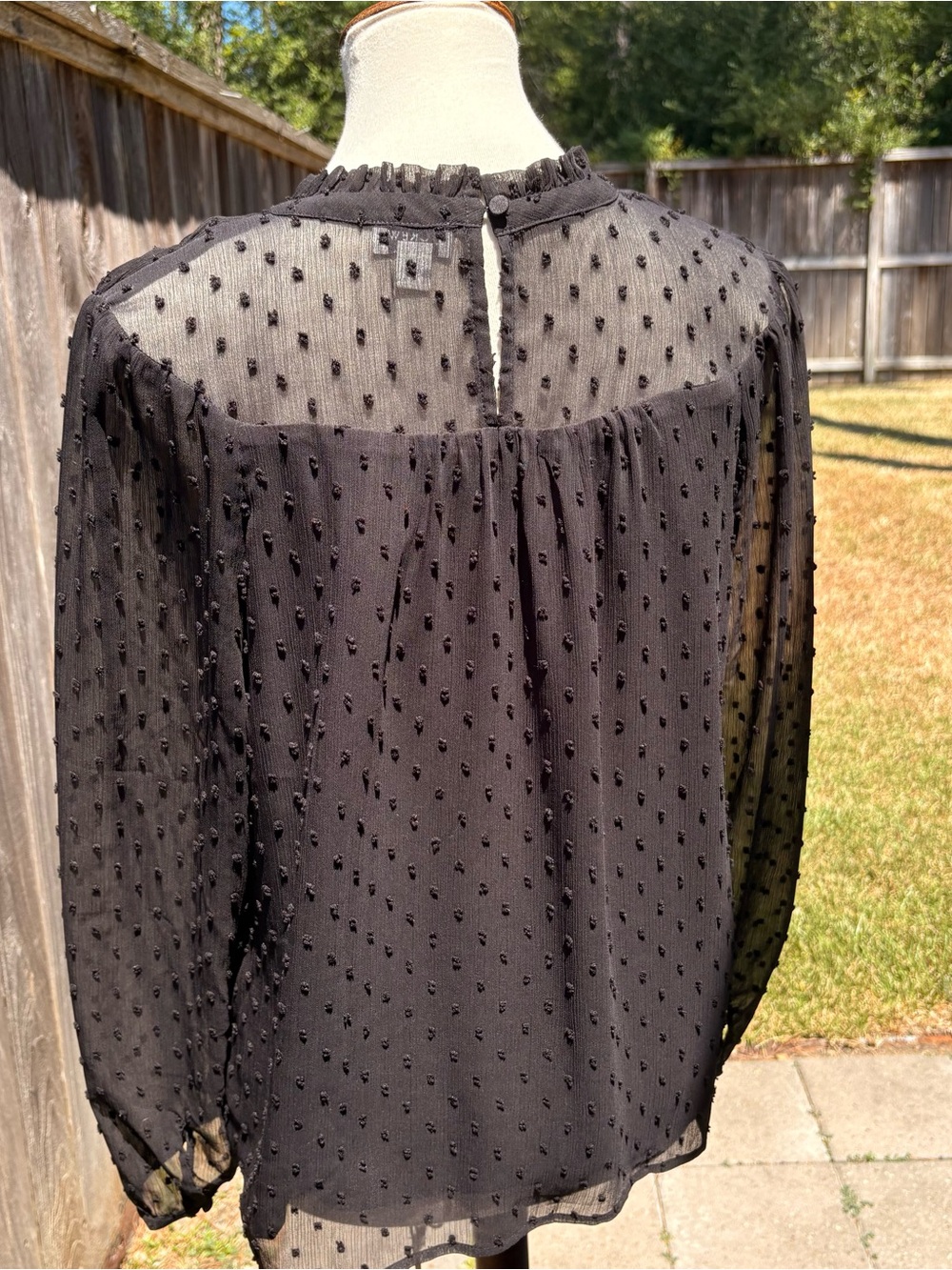 J. Crew Black Sheer Swiss Dot Ruffled Yoke Blouse - Picture 6 of 6